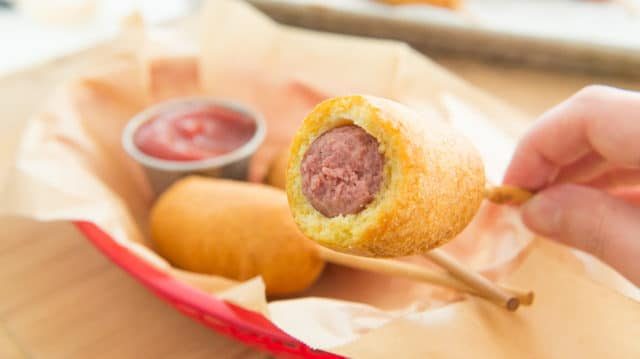 Interior View of Corn Dog Showing Thick Batter