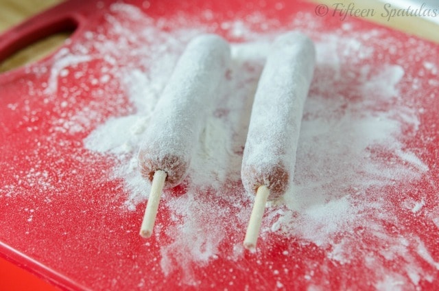 Hot Dogs on Sticks Rolled In Flour