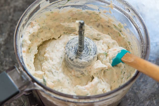 Smoked Salmon Cream Cheese Spread in food processor blended