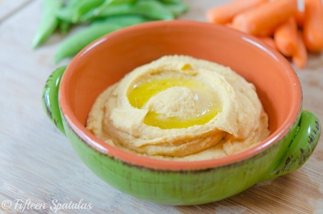 Smooth Hummus - in Ceramic Bowl with Olive Oil Drizzle