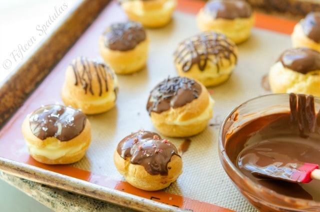 Cream Puffs on Silpat with Melted Chocolate