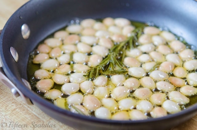 Marcona Almonds Recipe - Toasting in Rosemary Olive Oil in Skillet