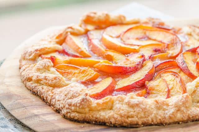 Peach Tart - On a Wooden Board with Sugared Crust