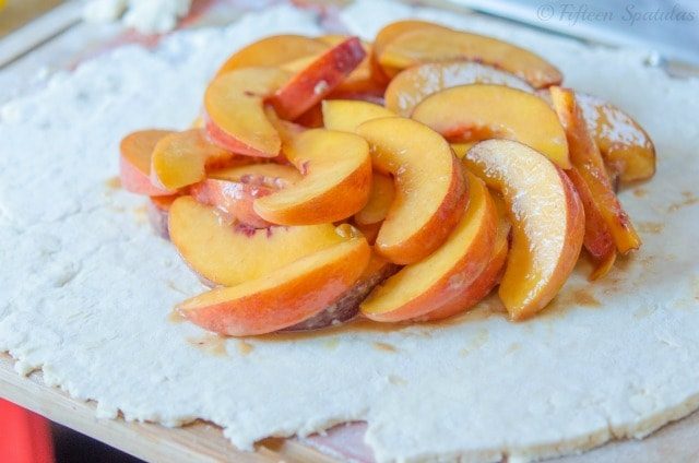 Slices of Peaches on an Unbaked Pie Crust