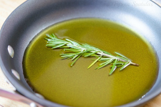Olive oil and Rosemary in Skillet