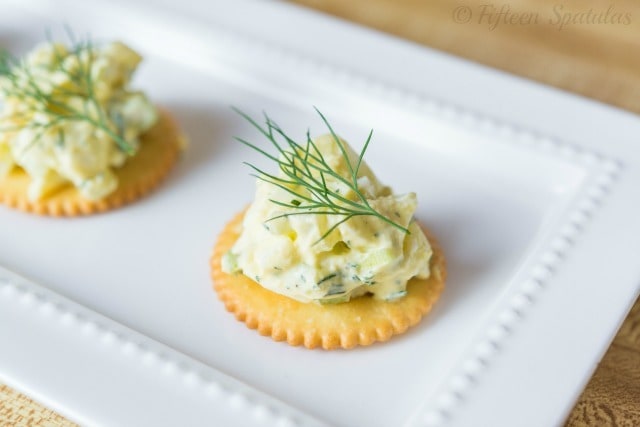 Egg Salad on a Cracker with Dill Sprig