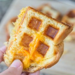 Waffle Iron Grilled Cheese in Hand