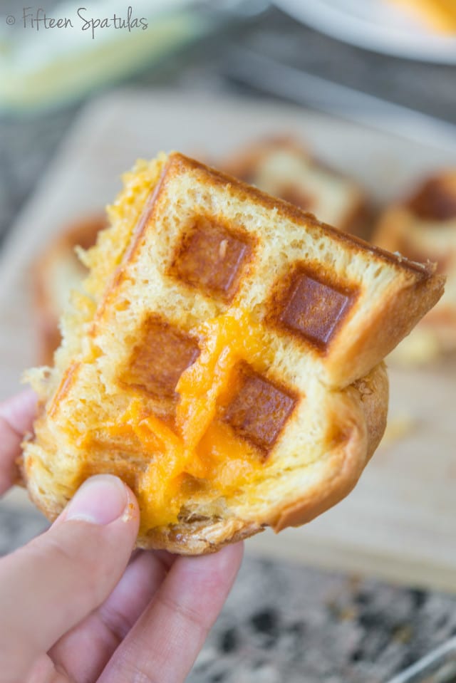 Holding Up a Waffle Grilled Cheese