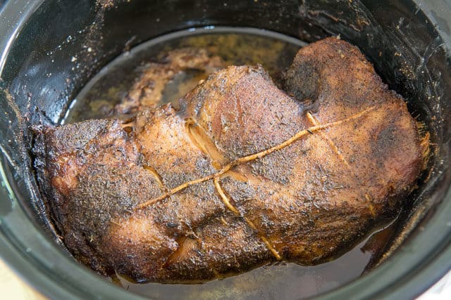 Pork Butt in Crock Pot Tied 