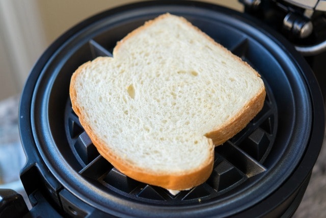 Piece of White Sandwich Bread on Waffle Iron