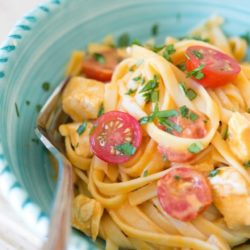 Buffalo Chicken Fettuccine with Tomatoes