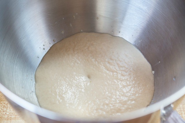 Focaccia Dough in Mixing Bowl