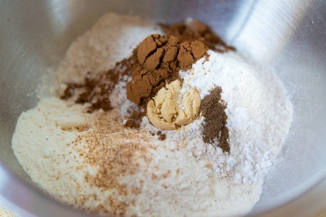 Flour, Nutmeg, Cinnamon, Ginger, in a Mixing Bowl