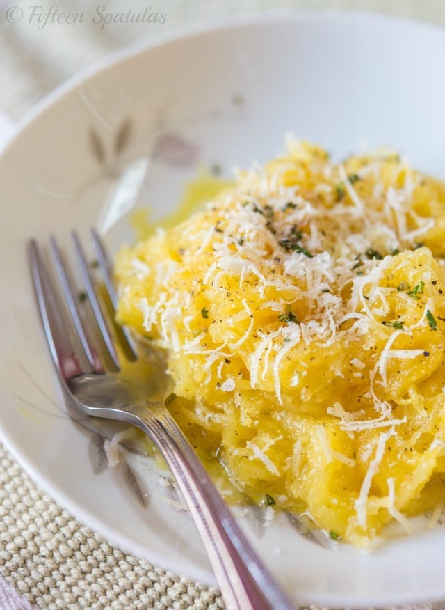 Spaghetti Squash Mixed with Rosemary Olive Oil and Cheese in Bowl