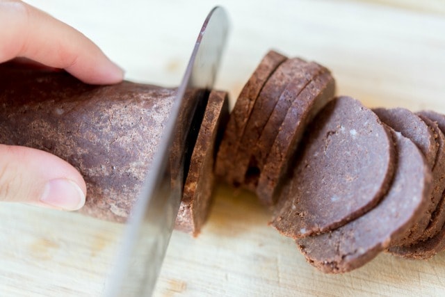 Slicing Chocolate Wafers from Log of Cookie Dough