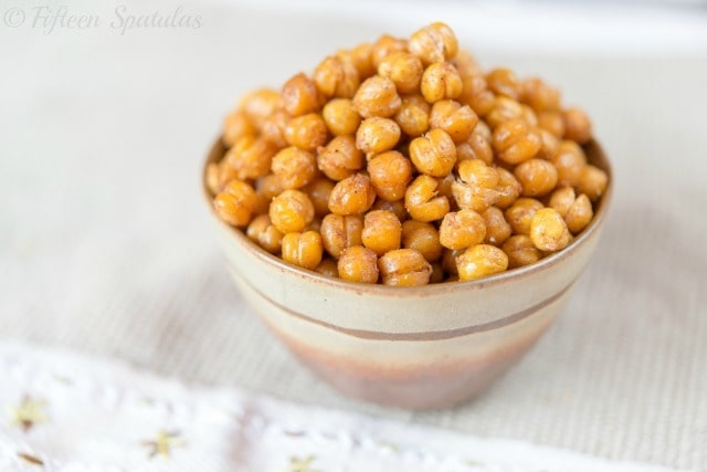 Oven Roasted Chickpeas - Served In Brown Ceramic Bowl