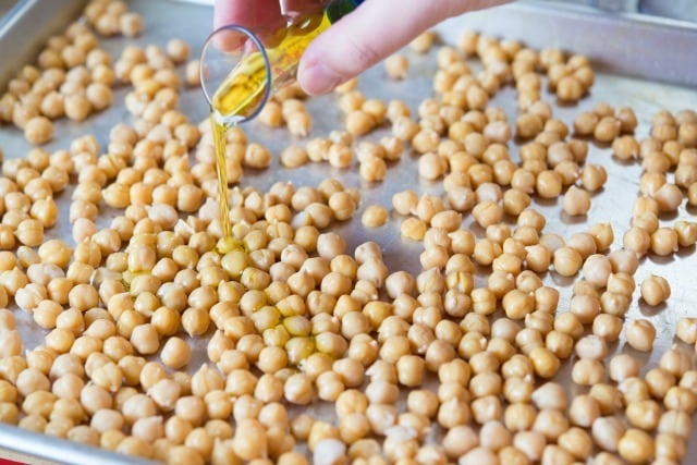 Chickpeas on Sheet Pan Drizzled with Olive Oil