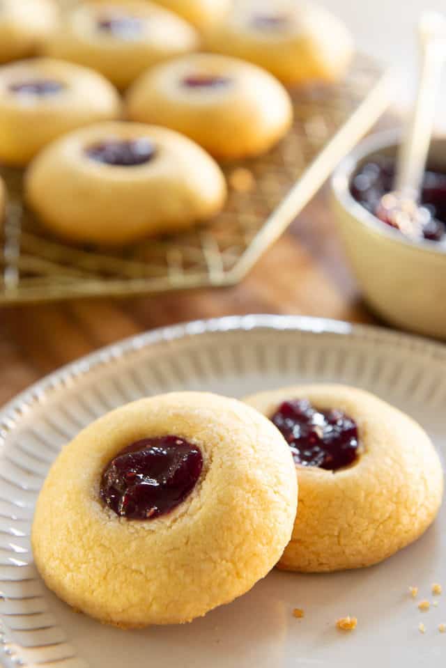 Thumbprint Cookies - On a Gray Plate with Jam Filling