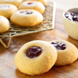 Thumbprint Cookies on a Board with Jam Filling