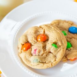 Peanut Butter M&M Cookies on White Plate