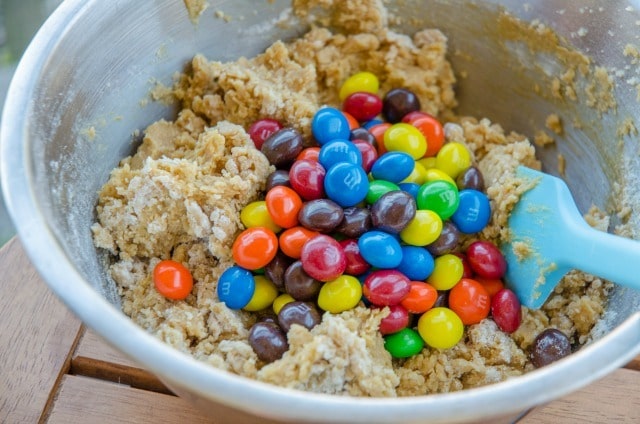 M&Ms Added to Cookie Dough in Bowl