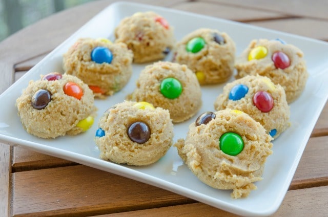 M and M Cookies in balls On Plate