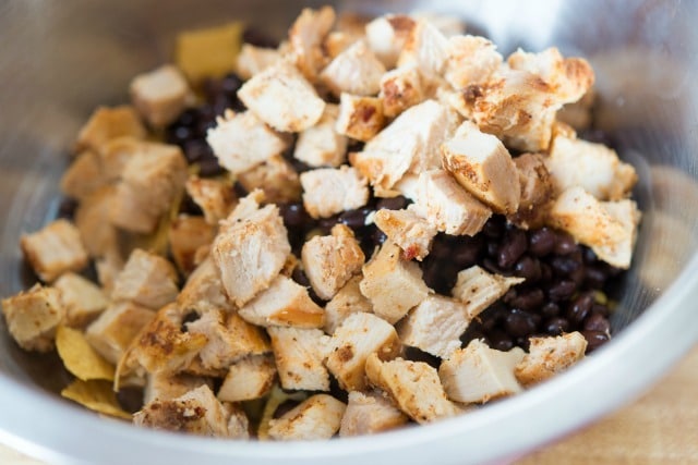 Chopped Chicken Breast Added to Bowl