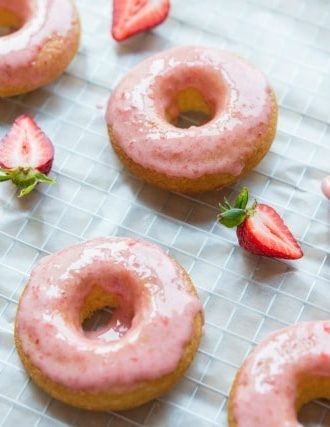 Fresh Strawberry Glazed Baked Doughnuts