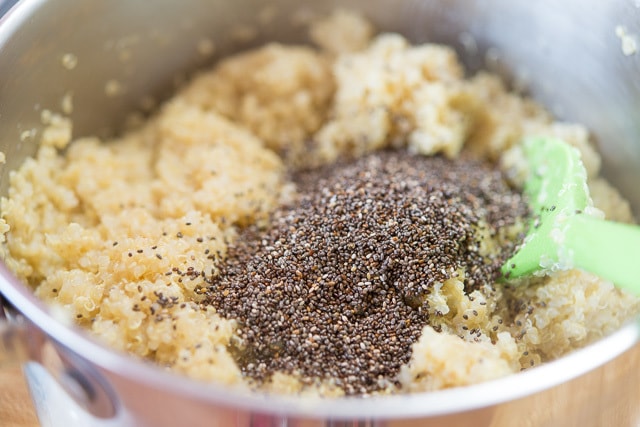 Cooked Quinoa in Saucepan with Chia Seeds