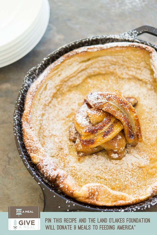Caramelized Banana Topped Dutch Baby in Cast Iron