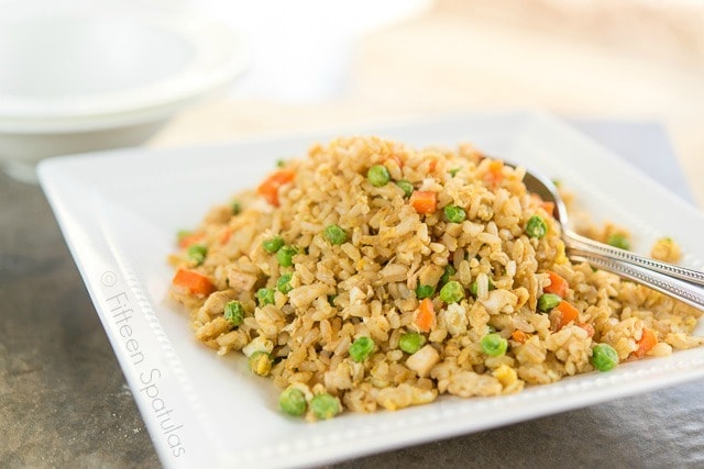 Green Curry Fried Rice - Served in a White Dish with Spoon