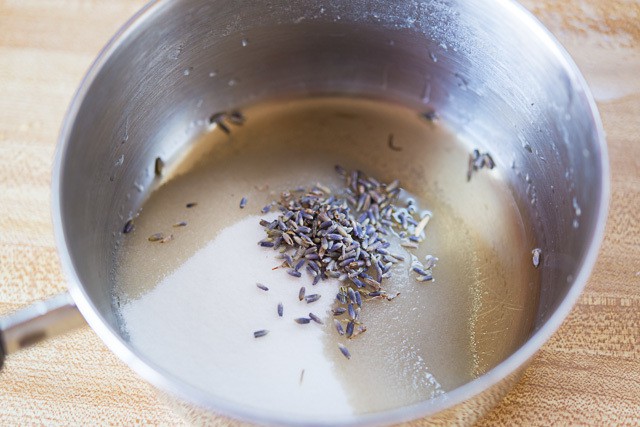 Lavender, Sugar, and Water in Saucepan