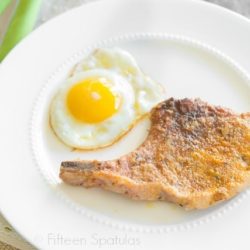 Pan Fried Pork Chop on Plate with Egg