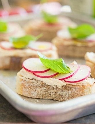 White Bean Crostini with Basil and Radish