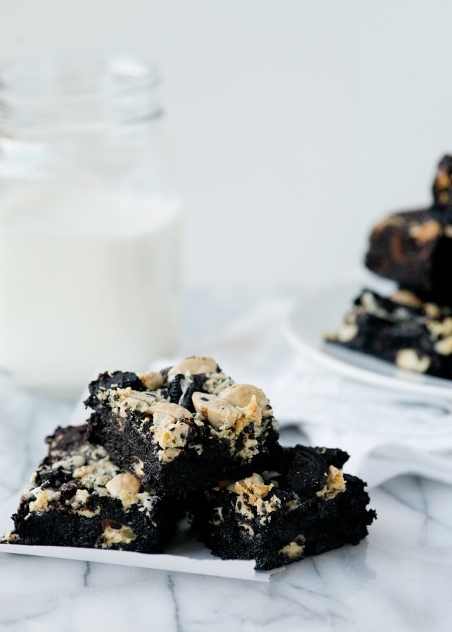 Cookies and Cream Brownies - In Stacks on Marble Surface