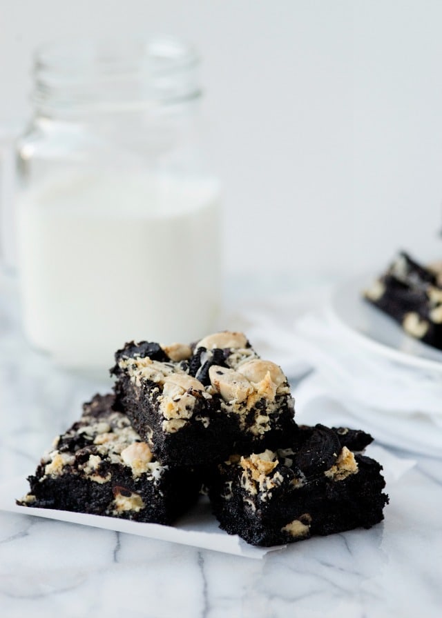 Cookies and Cream Drops Brownie Squares with Milk Jar