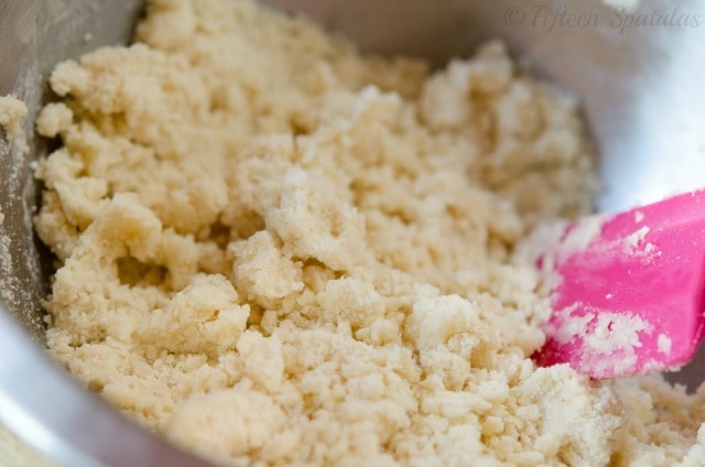 Crumbly Shortbread Cookie Dough in Mixing Bowl