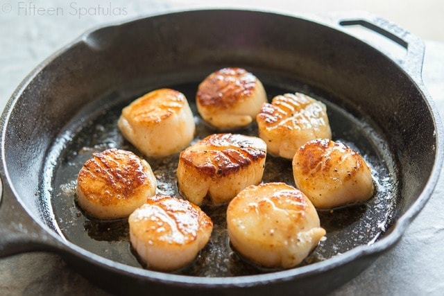 Pan Seared and Caramelized Sea Scallops in Black Cast Iron