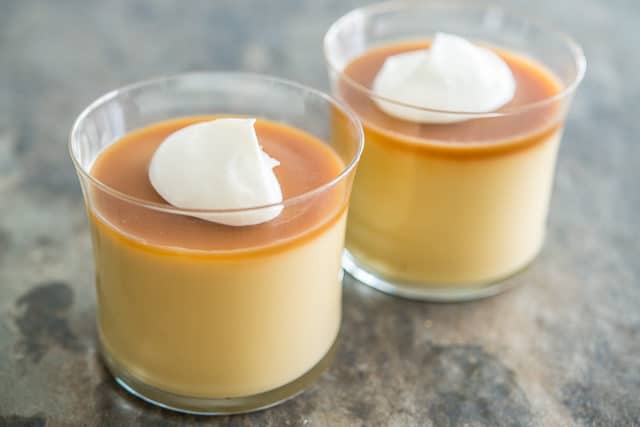 Butterscotch Budino - in Two Glasses with Dollop of Cream