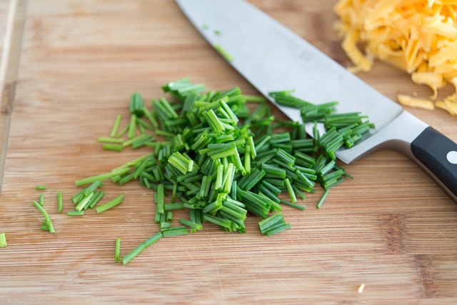 Chopped Fresh Chives on Cutting Board