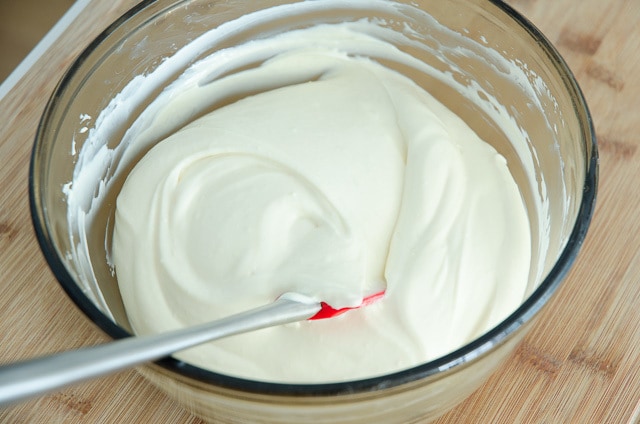 Creamy Cheesecake Filling In Bowl with Sweetened Condensed Milk