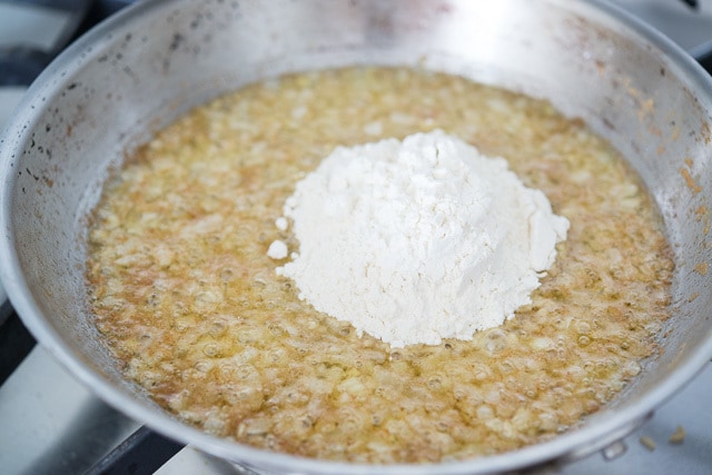 Onions and Butter Sauce with Pile of Flour Added