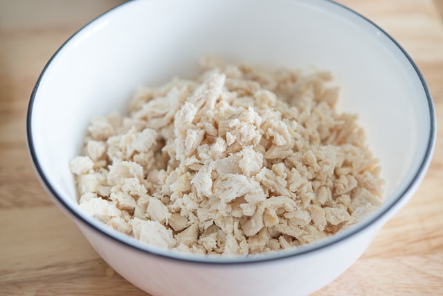 Shredded Chicken Breast Pieces in Bowl
