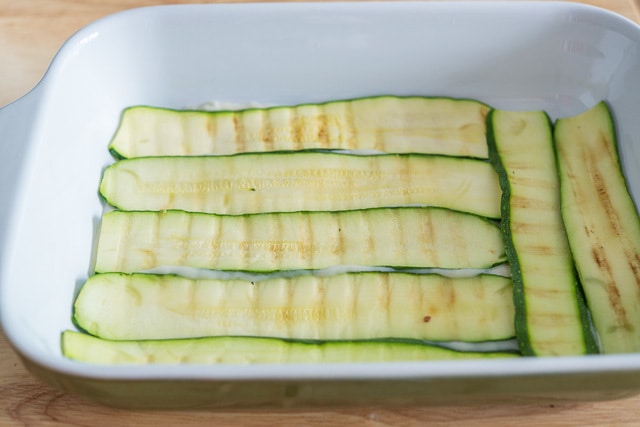 Grilled Zucchini Ribbons in Casserole Dish