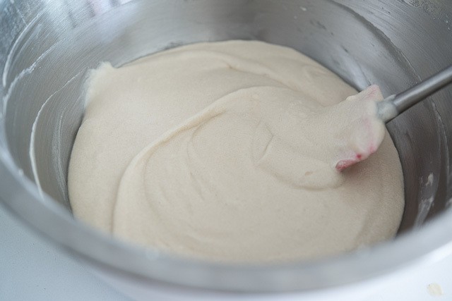 Smooth Cupcake Batter in Mixing Bowl with Spatula