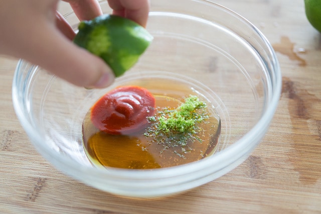 Honey, Lime, and Sriracha in a Glass Bowl