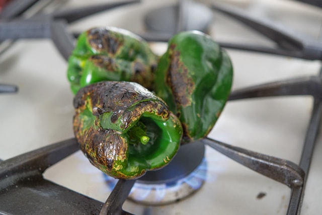 Roasted Poblano Peppers on Stove Open Flame