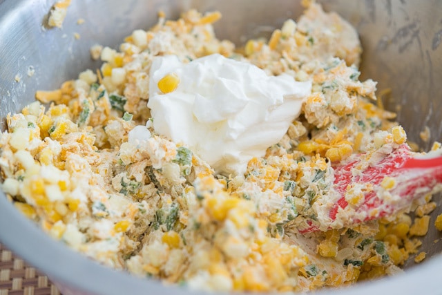 Poblano Pepper Dip in Bowl with Sour Cream Dollop Added