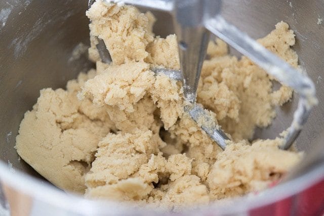 Cut Out Sugar Cookies Dough in Stand Mixer with Paddle