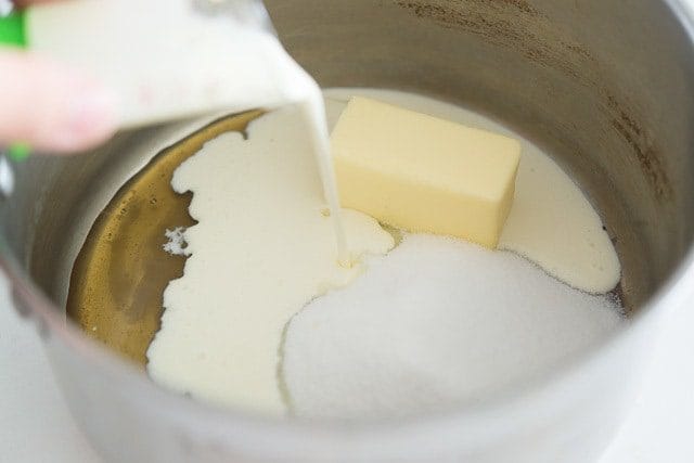 Combining Cream, Butter, and Sugar in Saucepan
